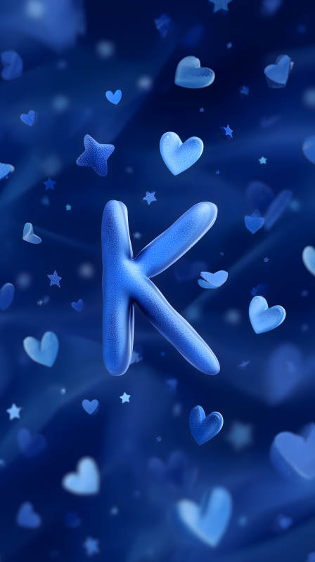 蓝色梦幻字母K与爱心图片