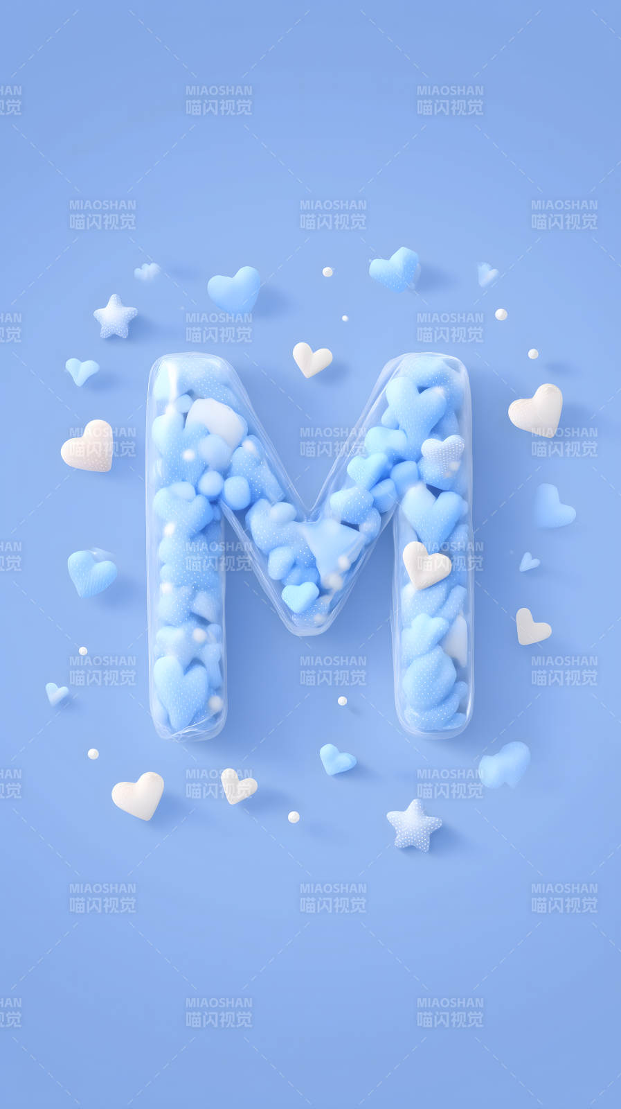 蓝色爱心气球字母M图片
