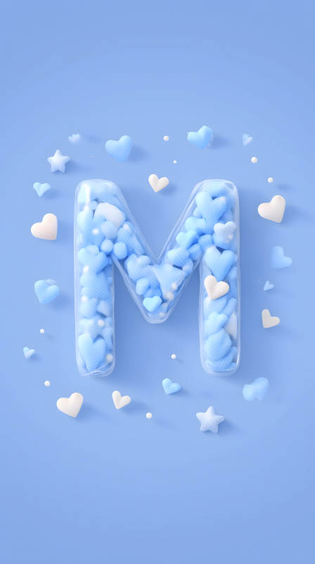 蓝色爱心气球字母M图片