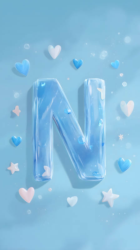 冰晶质感字母N与爱心图片