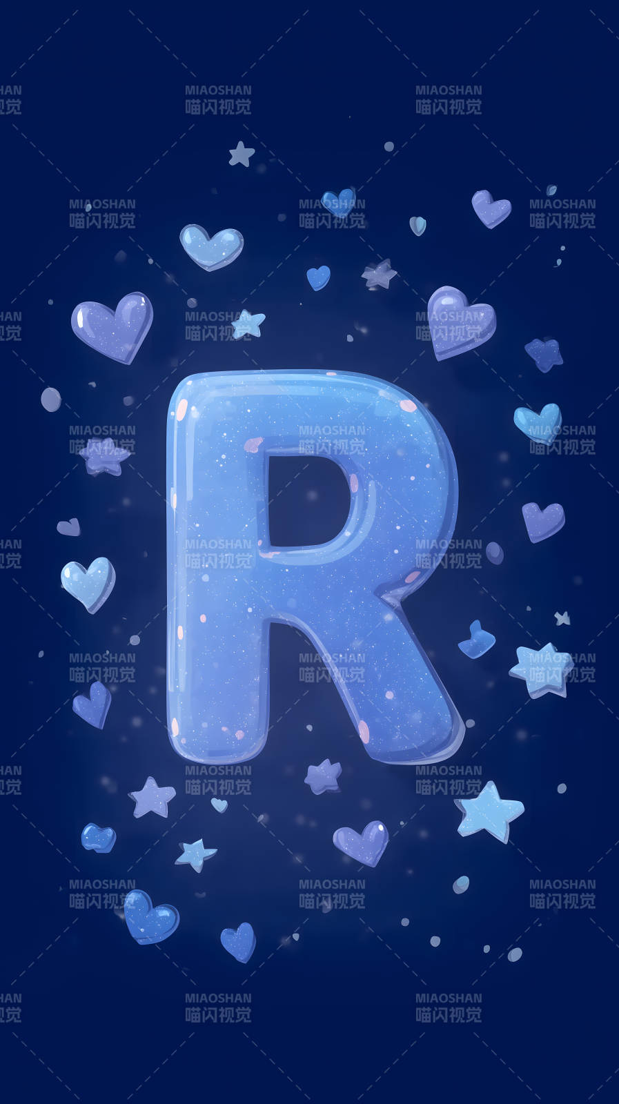 闪耀蓝色字母R与星心图片