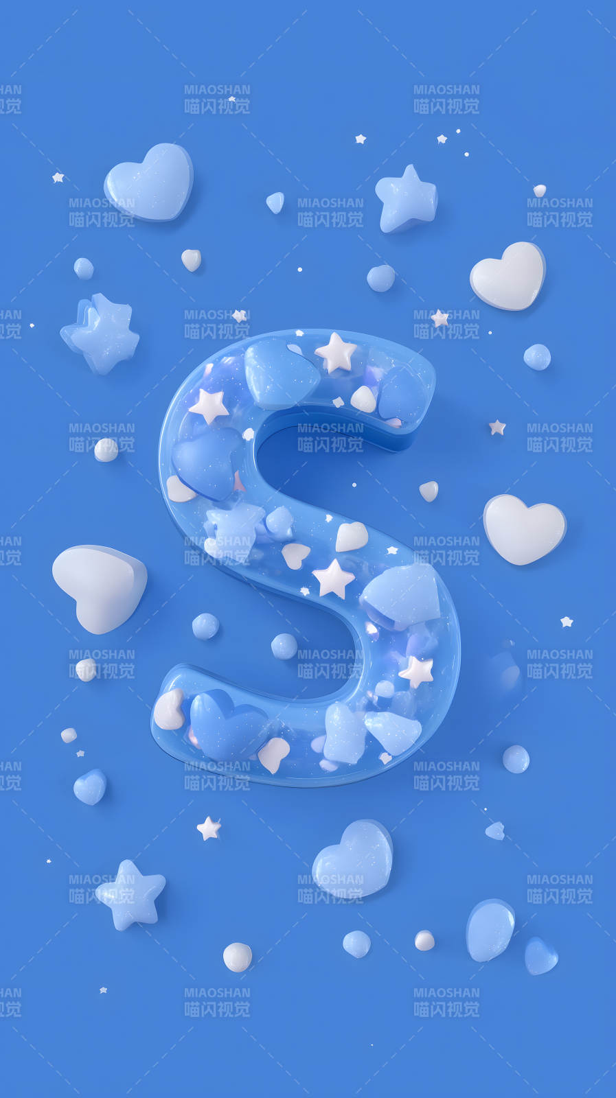 蓝色背景下闪闪发光的字母S图片