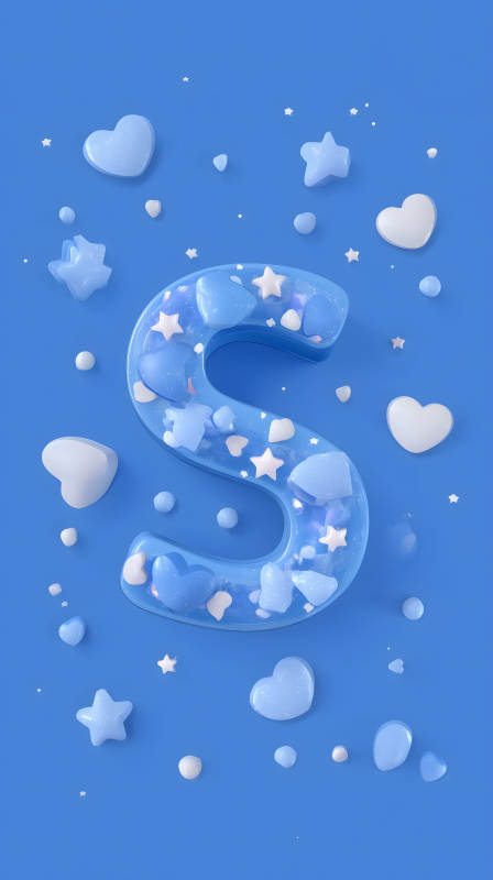 蓝色背景下闪闪发光的字母S图片