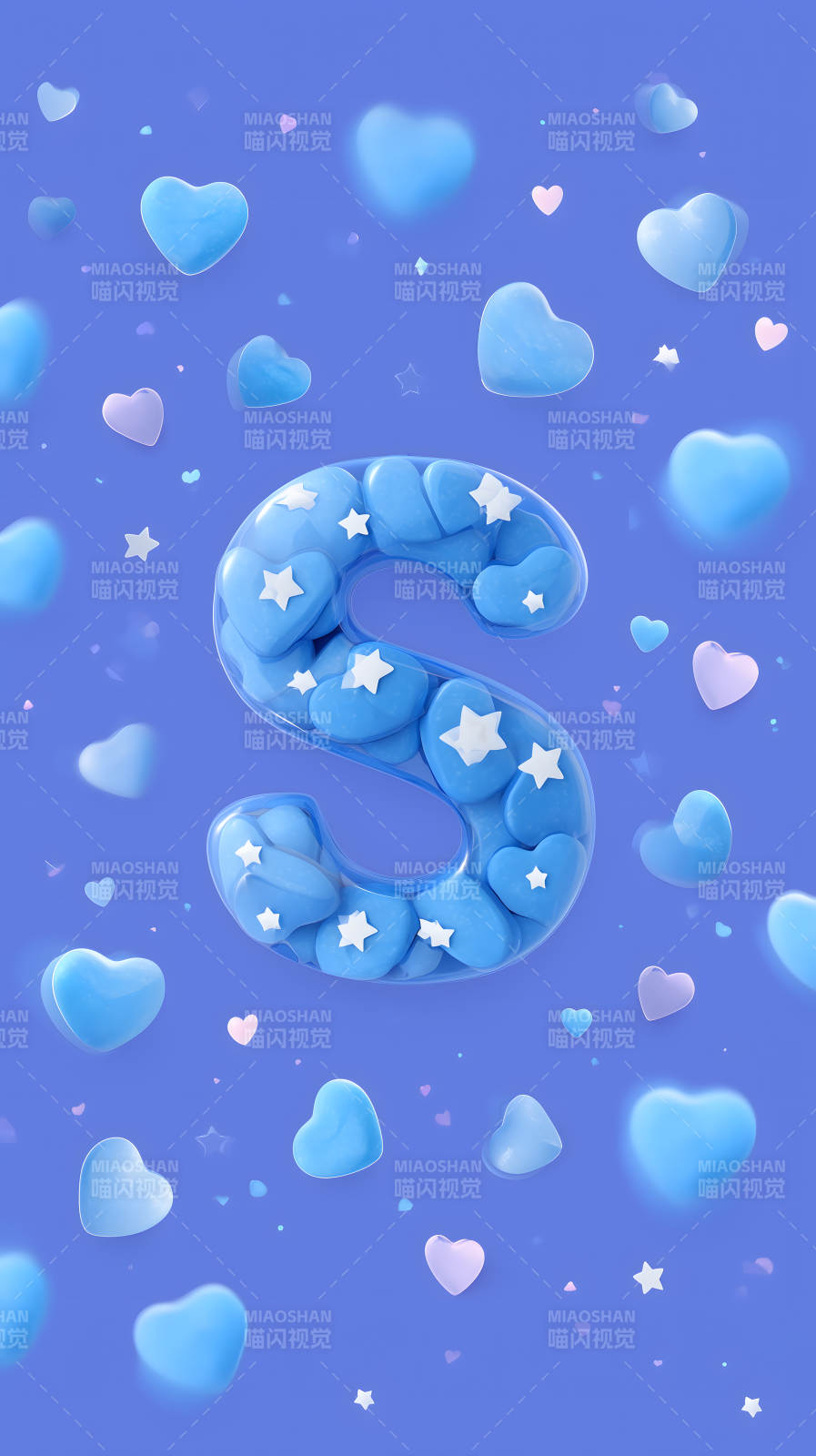 蓝色爱心字母S装饰图片
