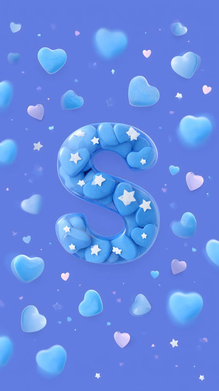 蓝色爱心字母S装饰图片