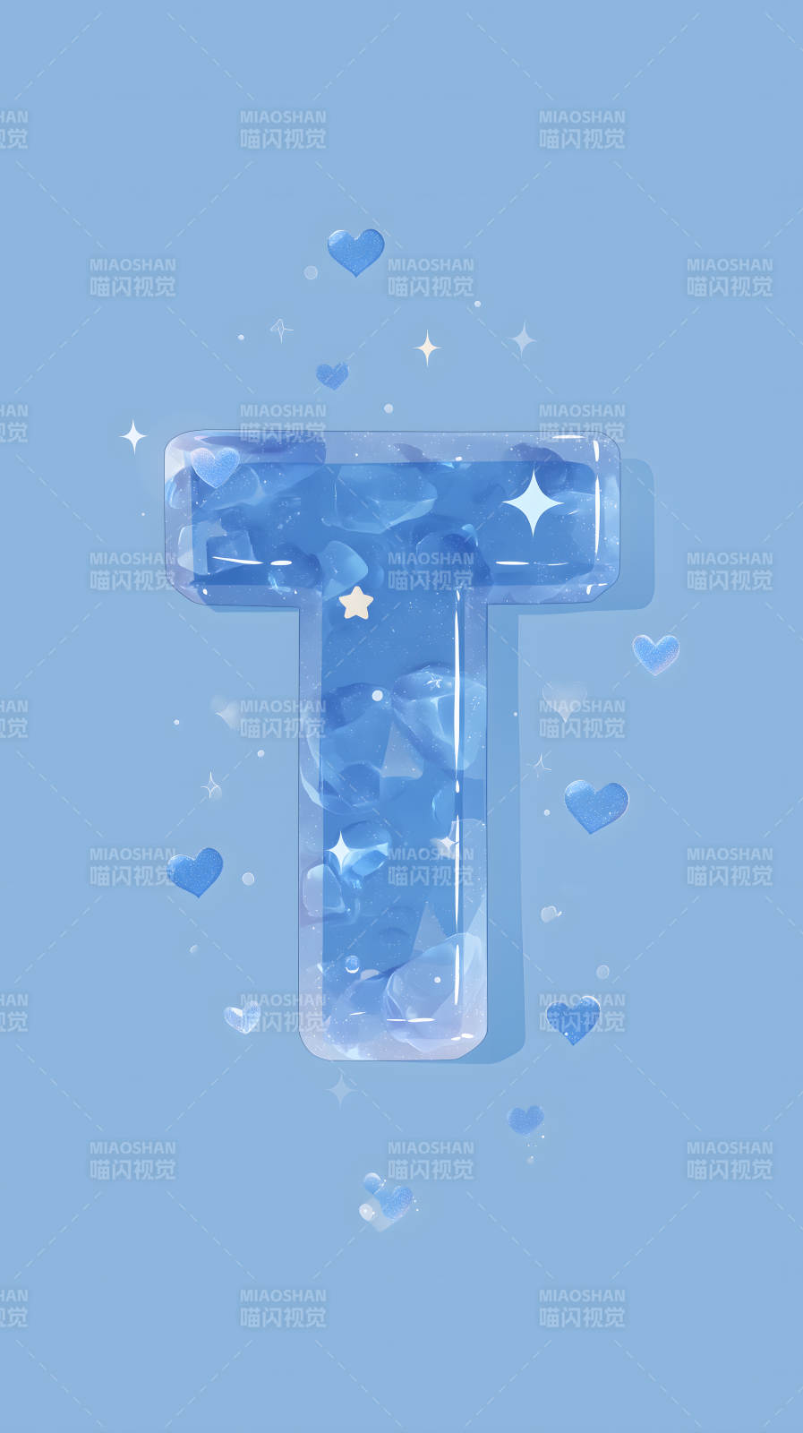 蓝色水晶字母T装饰图片