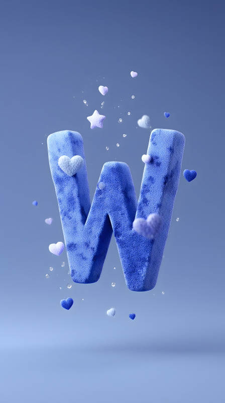 毛茸茸的字母W和爱心图片
