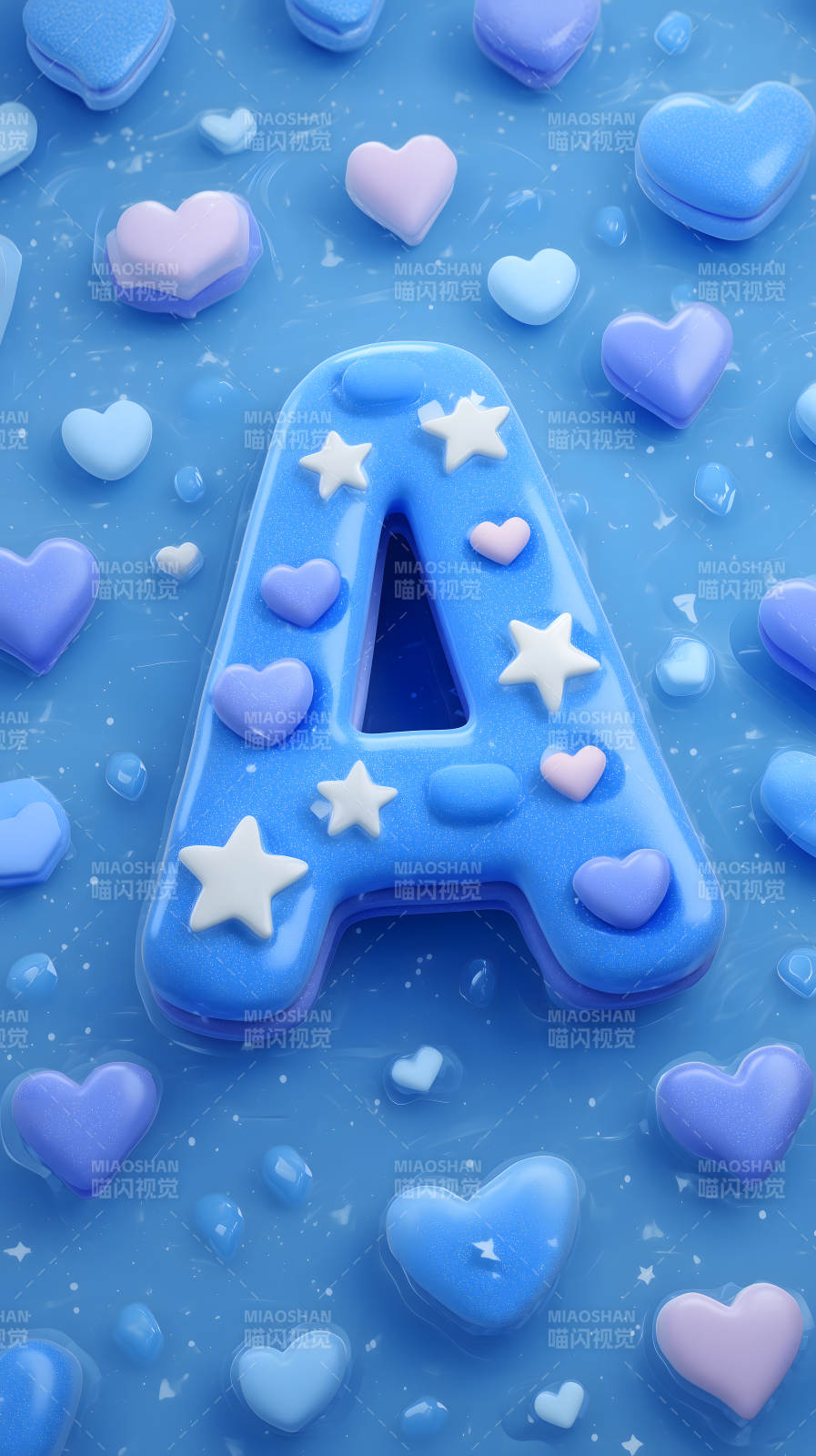 梦幻蓝色的字母A和心形图片