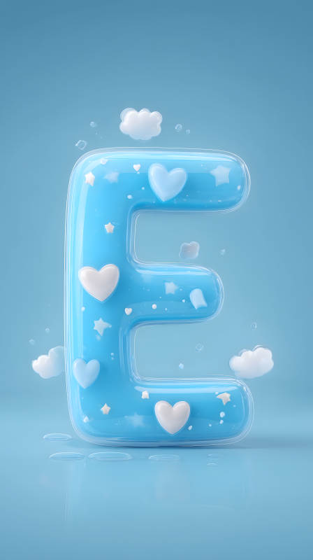 可爱婴儿蓝字母E装饰图片