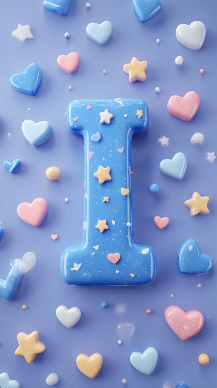 蓝色背景上的字母I和装饰图片