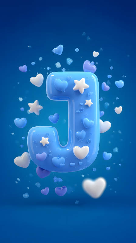 蓝色爱心字母J装饰图片
