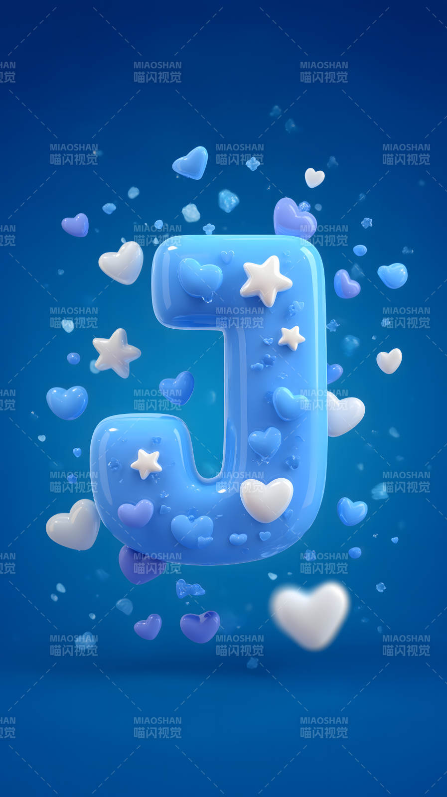 蓝色爱心字母J装饰图片