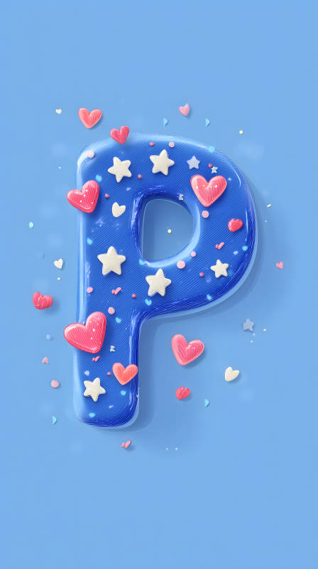 蓝色背景下可爱的P字母图片