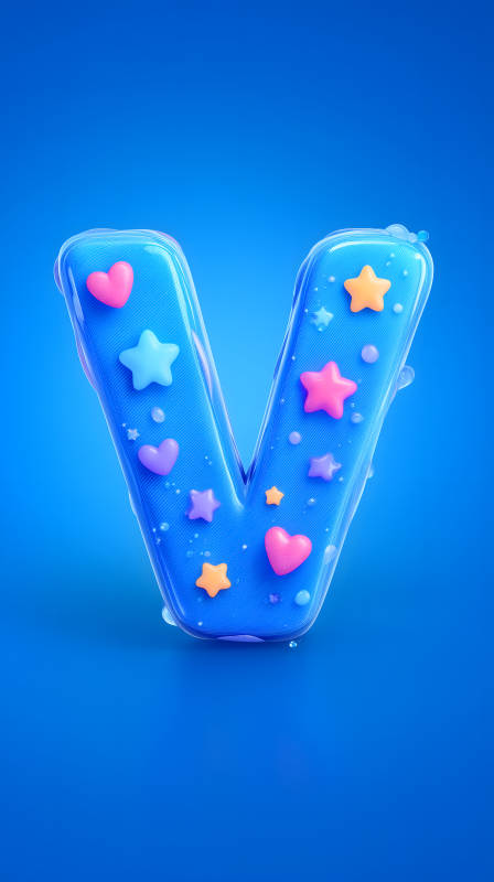 蓝色果冻字母V装饰图片