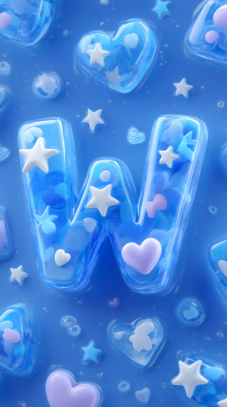 蓝色果冻字母W与装饰图片