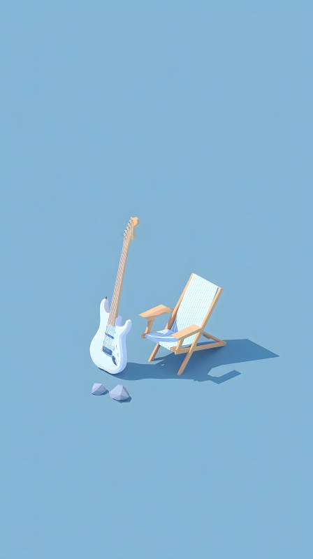 吉他与躺椅的夏日午后图片