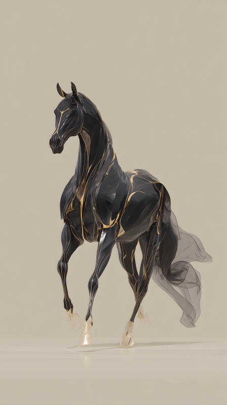 优雅的黑色骏马艺术雕塑图片