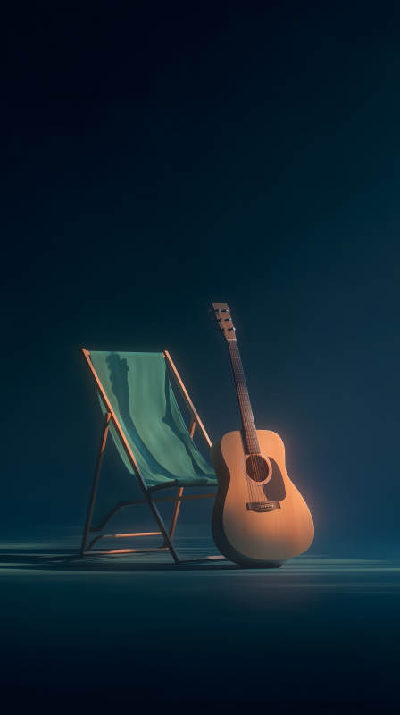 夏夜吉他与躺椅图片