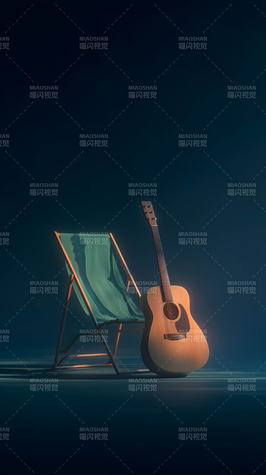 夏夜吉他与躺椅图片