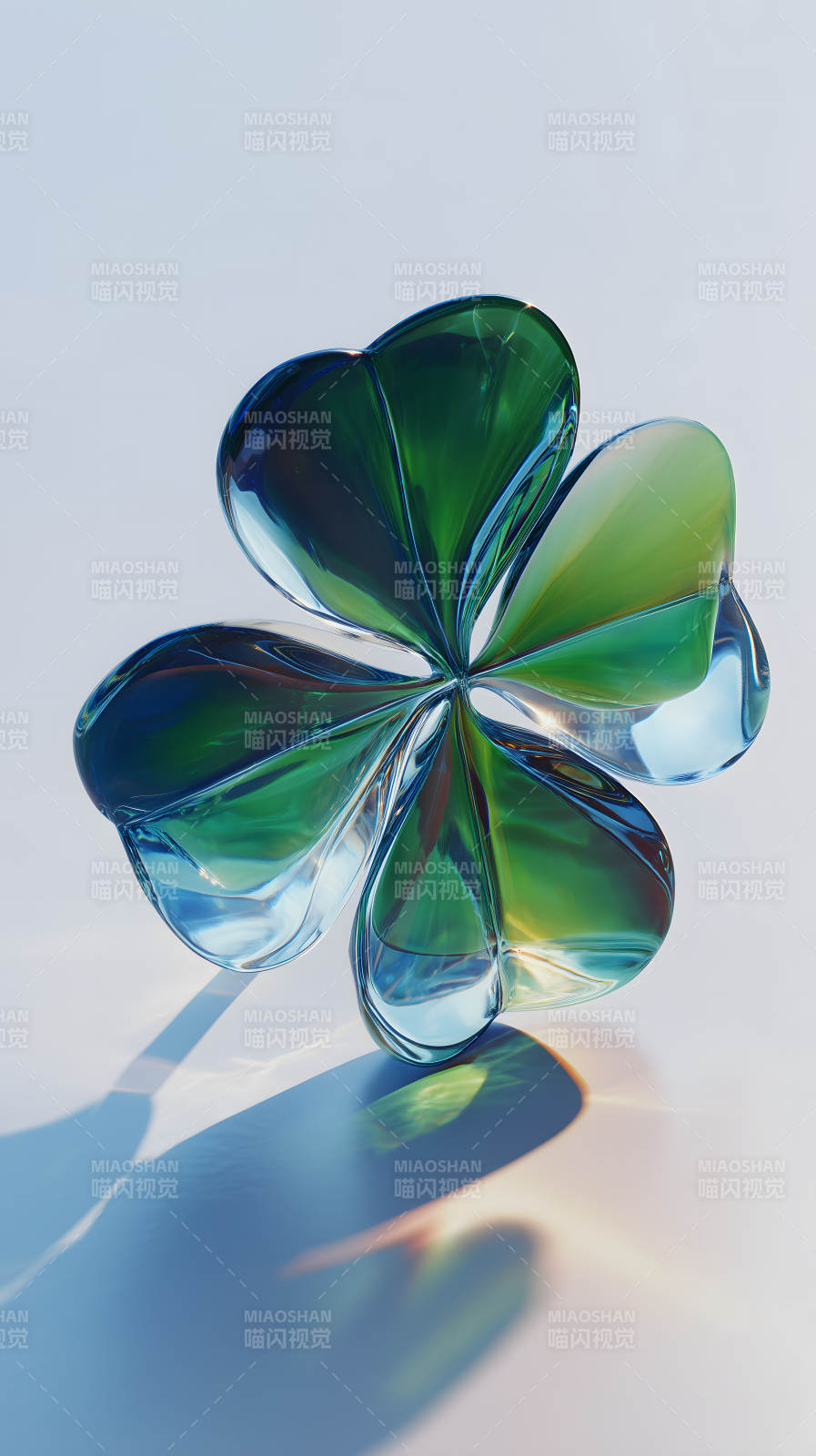 晶莹剔透的四叶幸运草图片