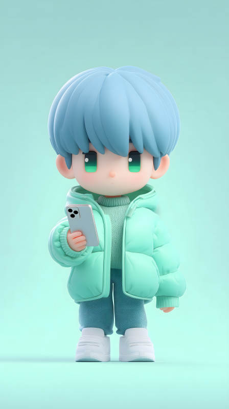可爱卡通男孩看手机图片