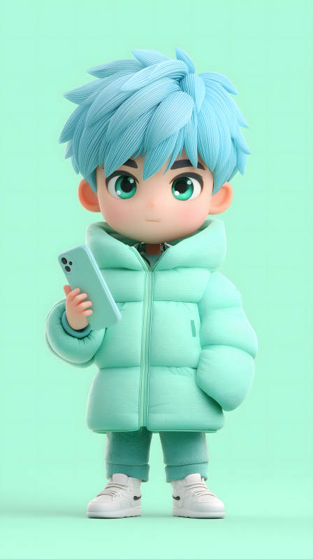 时尚青柠少年与手机图片