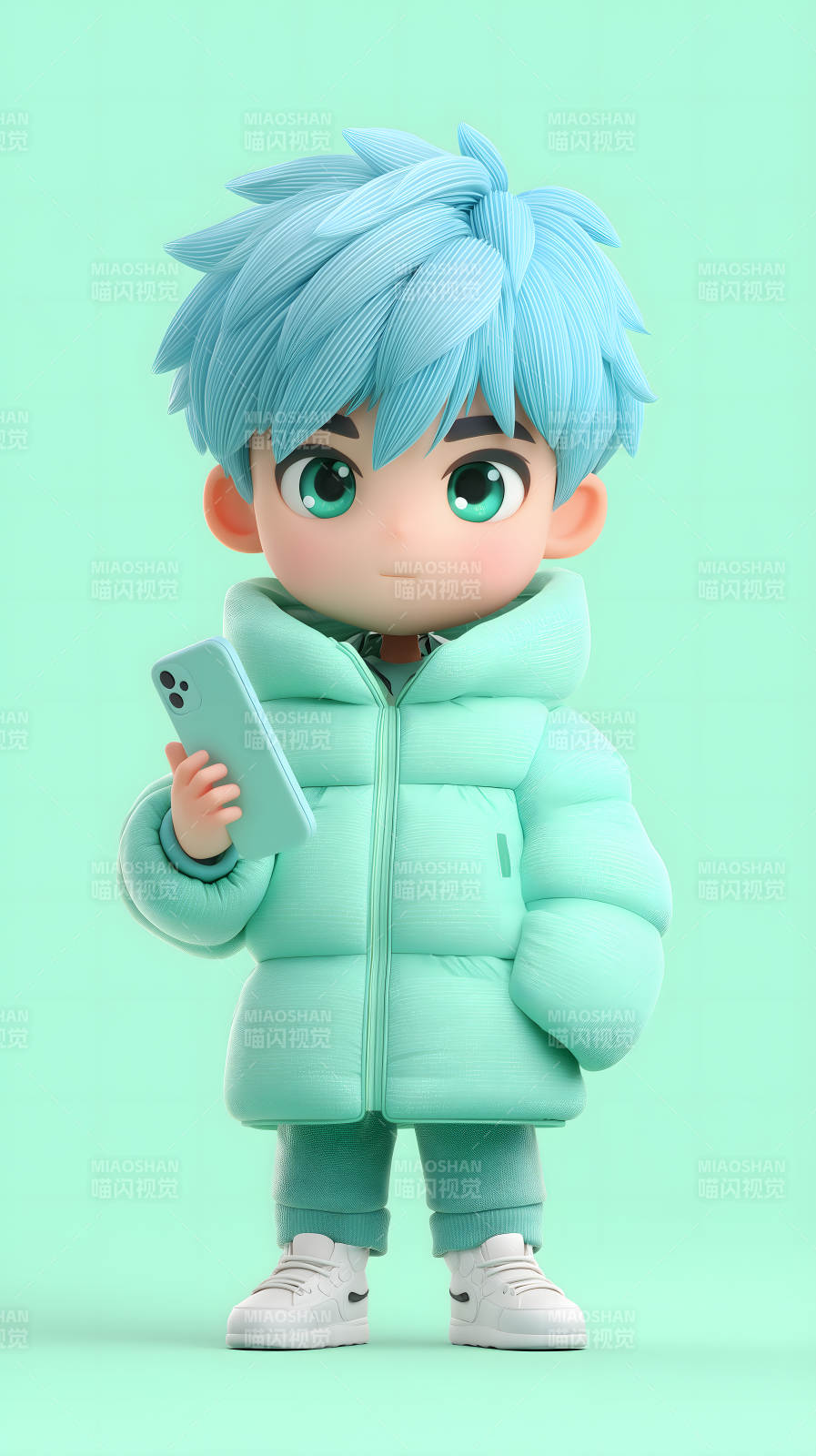 时尚青柠少年与手机图片