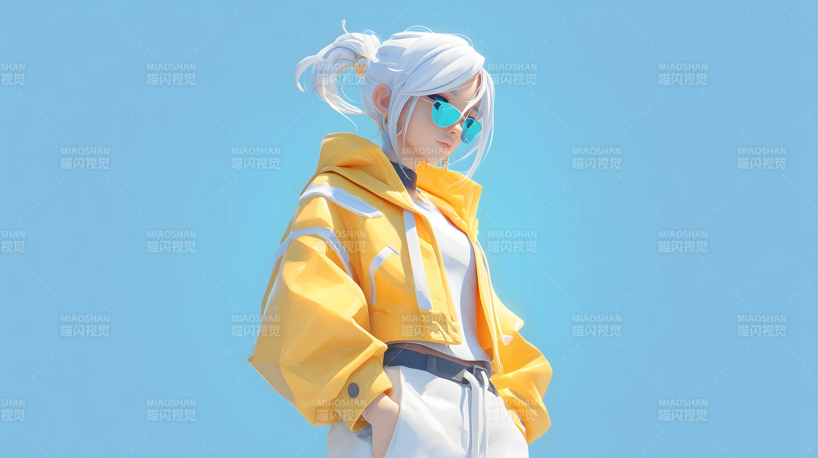 阳光下时尚的动漫少女图片