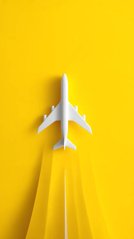黄色背景下的白色飞机模型图片