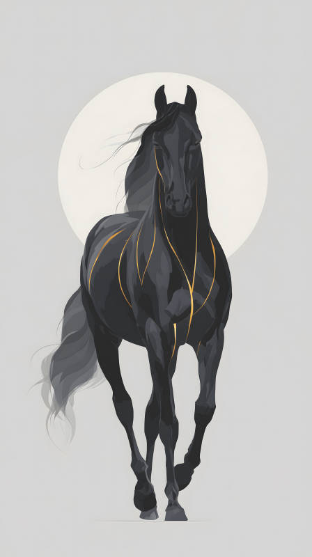 优雅的黑马与金色纹理图片