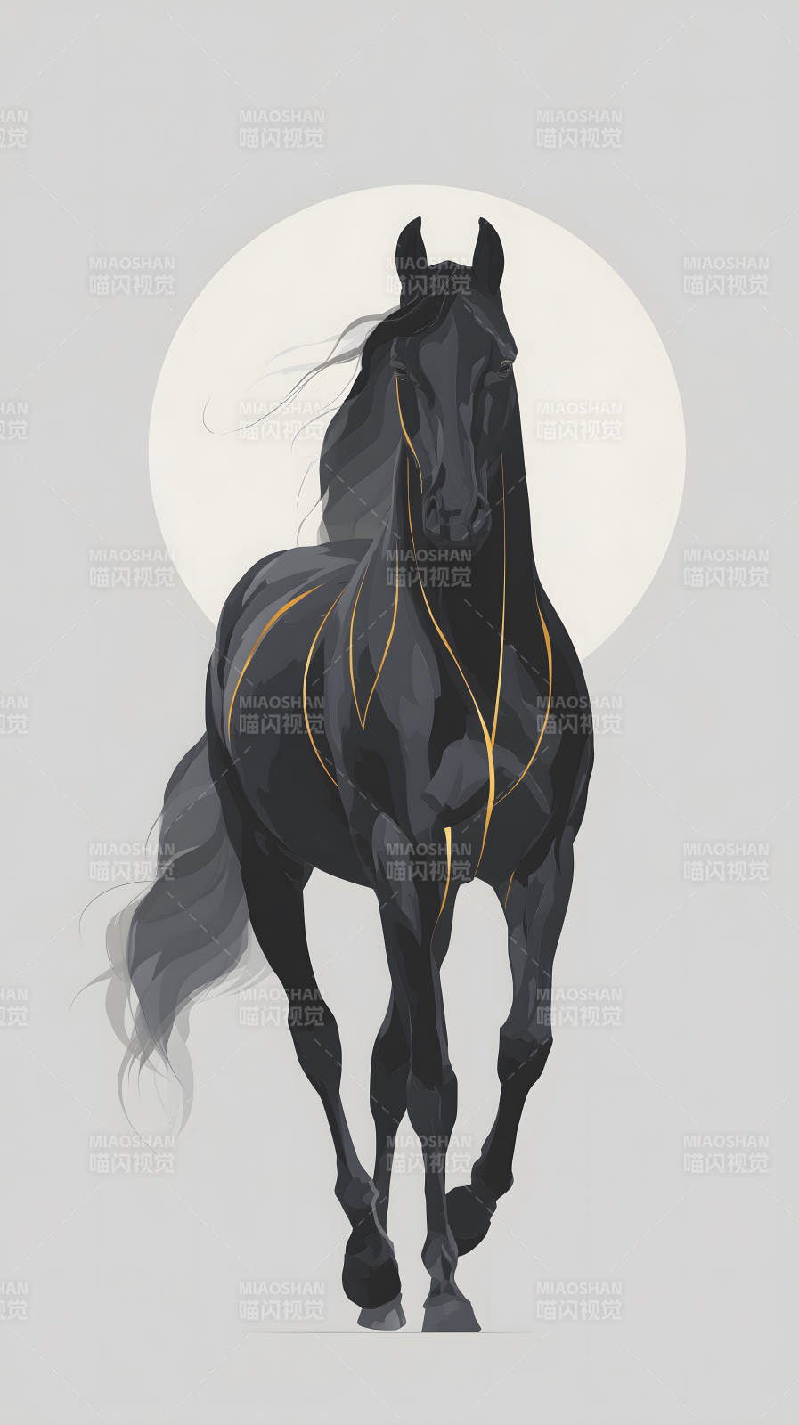优雅的黑马与金色纹理图片