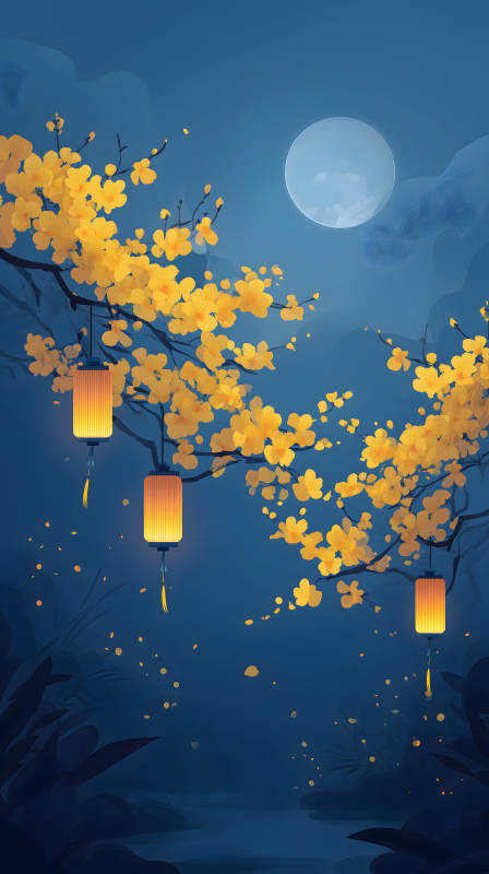 夜色黄花灯笼图图片