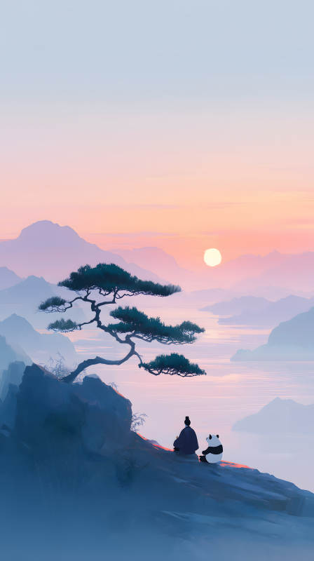 日落时分的山峰与友谊图片