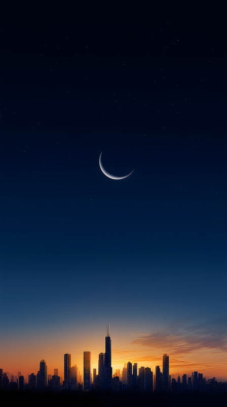 芝加哥夜景与新月图片