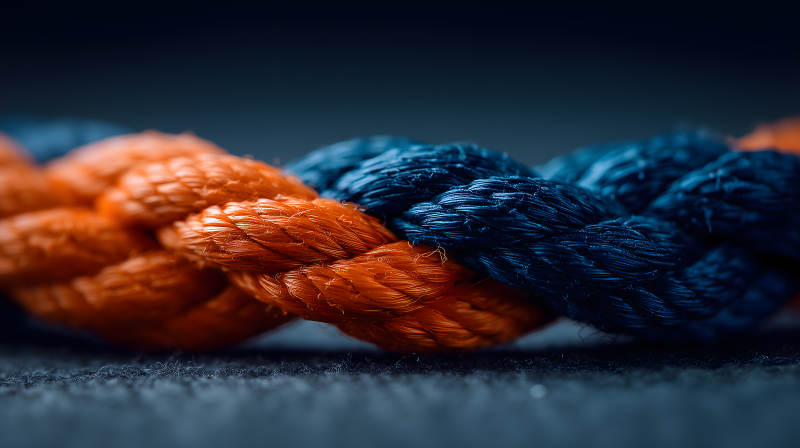 橙蓝绳索的紧密交织图片