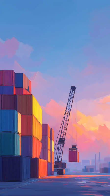 日落港口集装箱码头图片