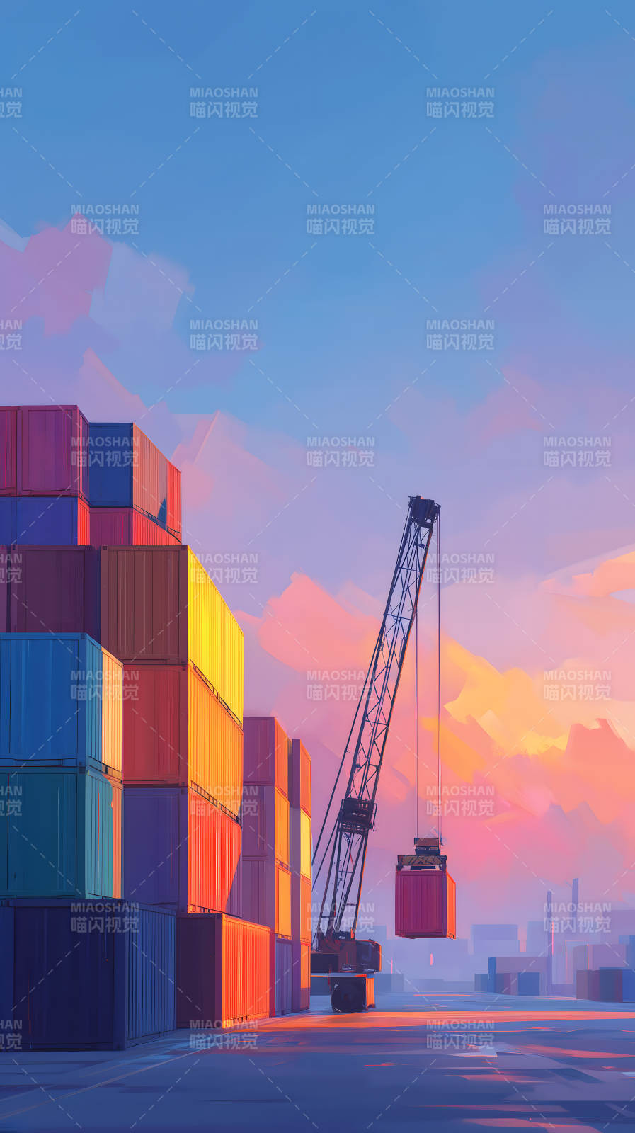 日落港口集装箱码头图片