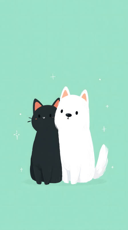 黑白宠物的甜蜜拥抱图片