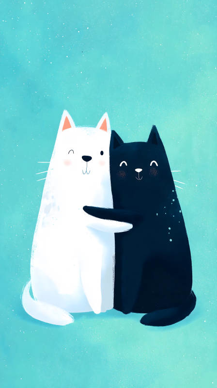 黑白猫咪温暖拥抱图片