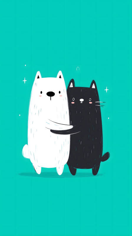 黑白猫咪的友谊拥抱图片