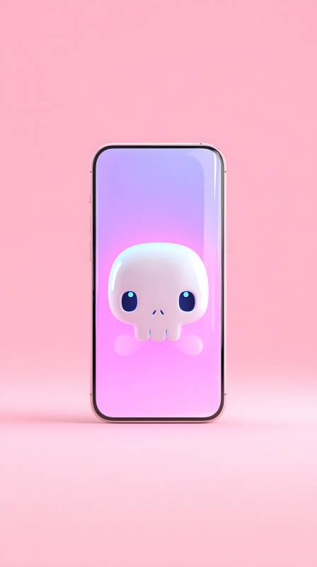 粉色手机上的可爱骷髅头图片