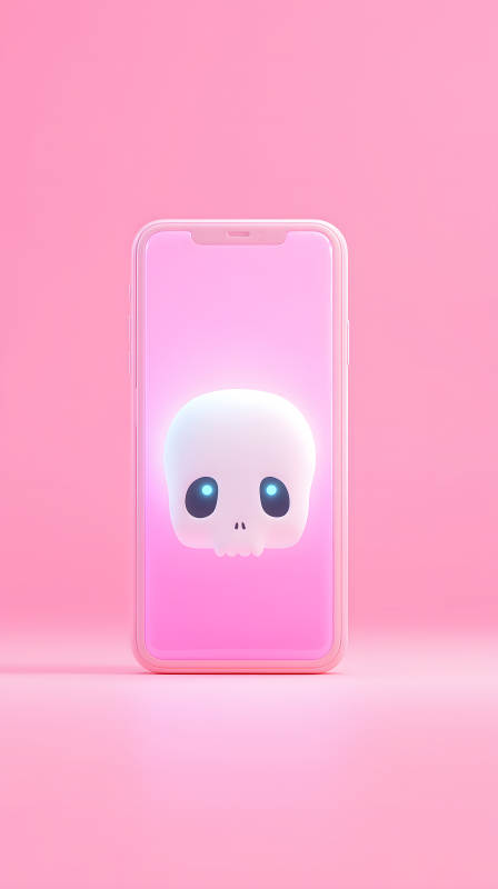 粉色手机上的可爱骷髅图片