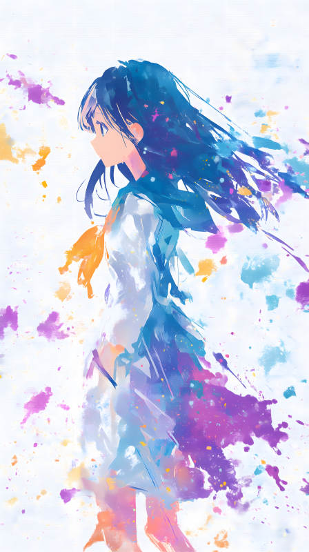 水彩风的少女与色彩图片