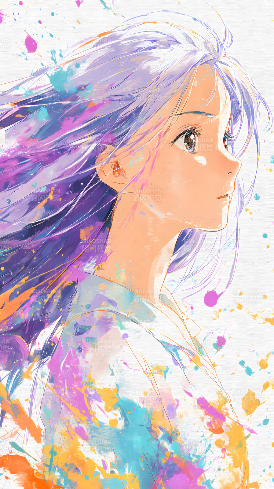 多彩青春少女侧颜图图片