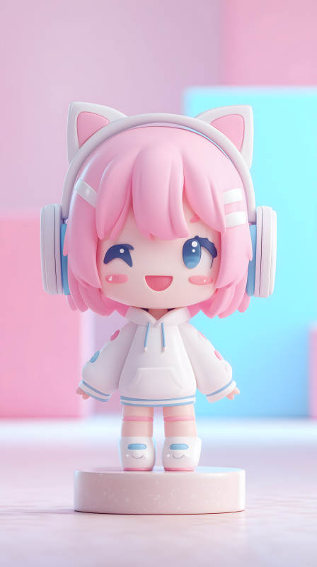 粉嫩可爱耳机少女图片