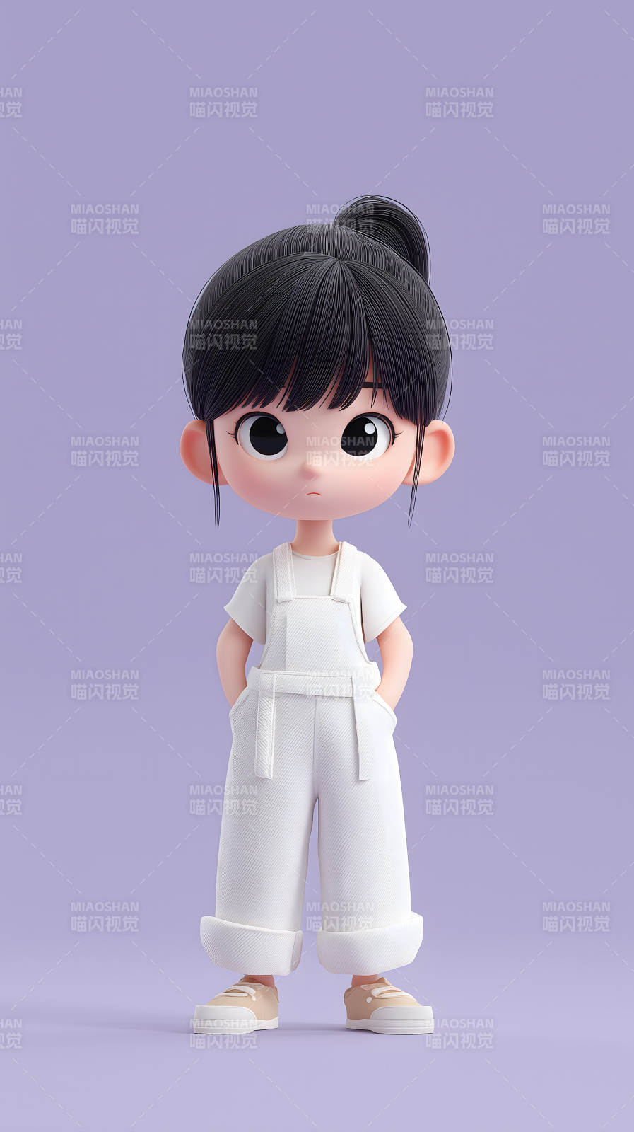 卡通女孩穿着白色连体裤图片