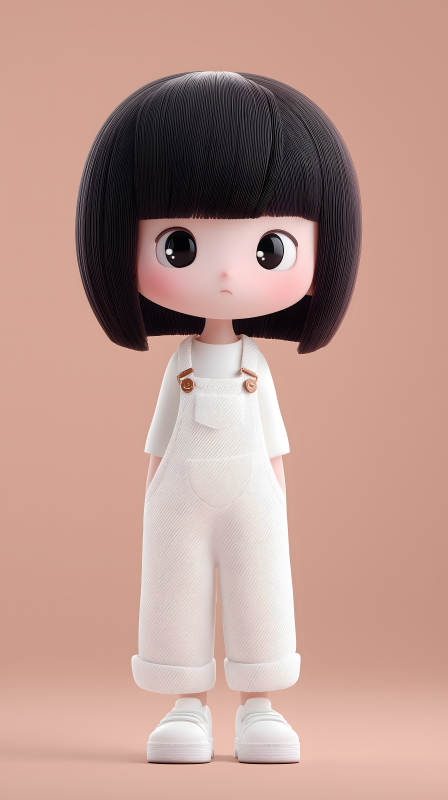 穿着白色连体裤的可爱卡通女孩图片