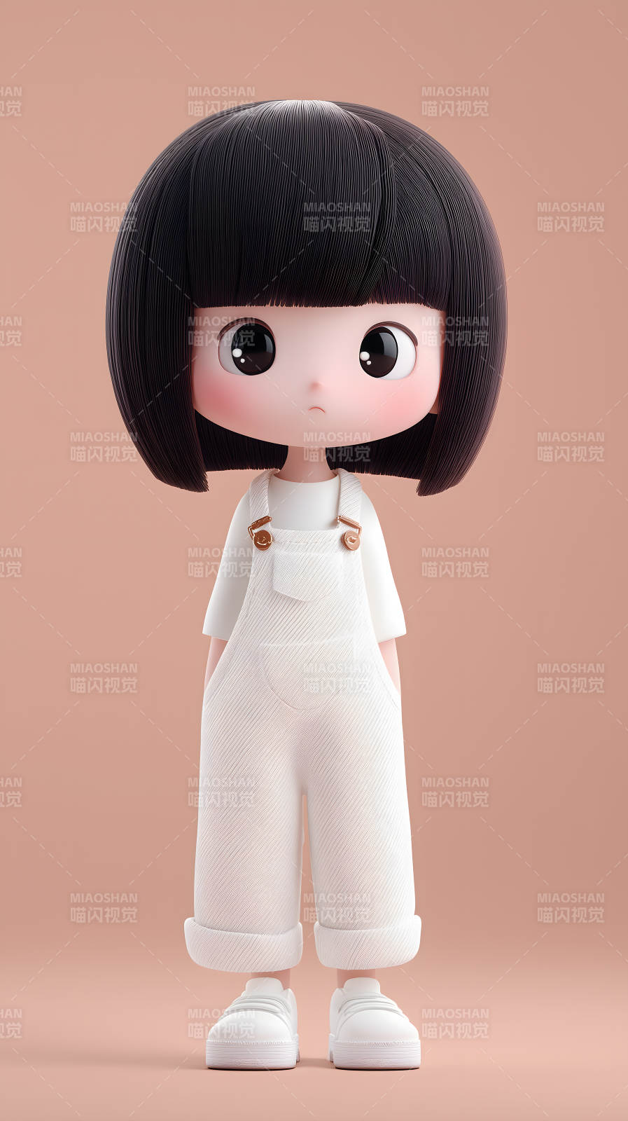 穿着白色连体裤的可爱卡通女孩图片