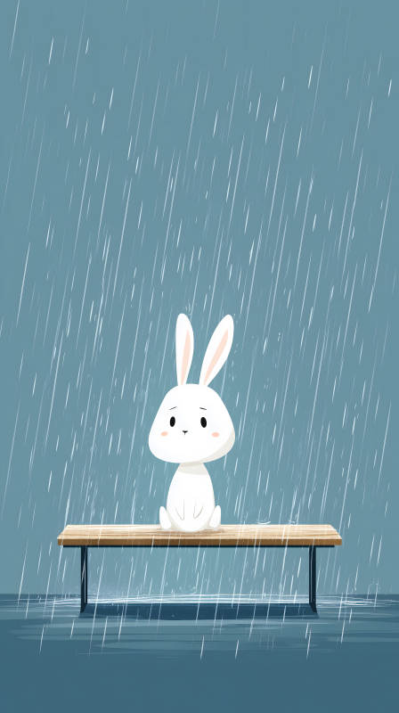 雨中独自等待的小兔子图片