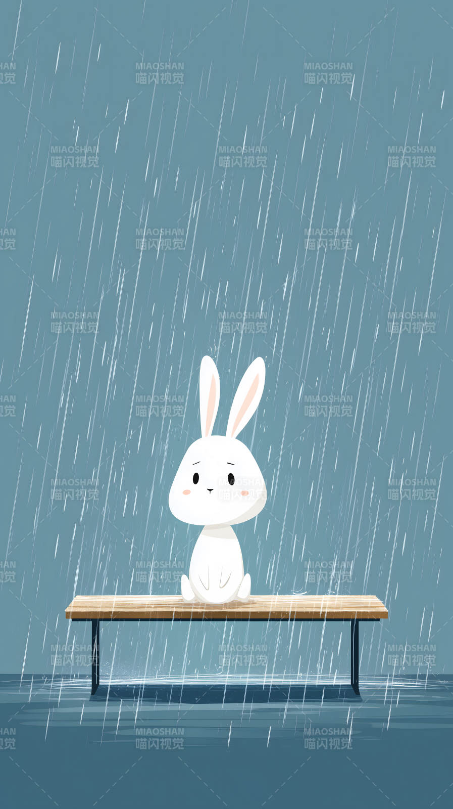 雨中独自等待的小兔子图片